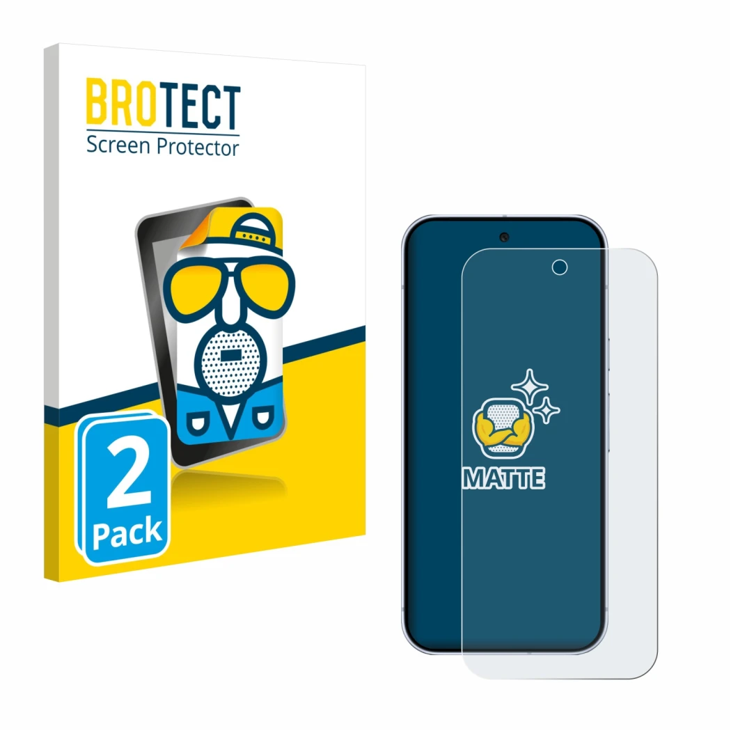 Face avant d’un emballage produit avec le logo de la marque BROTECT. À côté, l’appareil Google Pixel 10 Pro est représenté ave