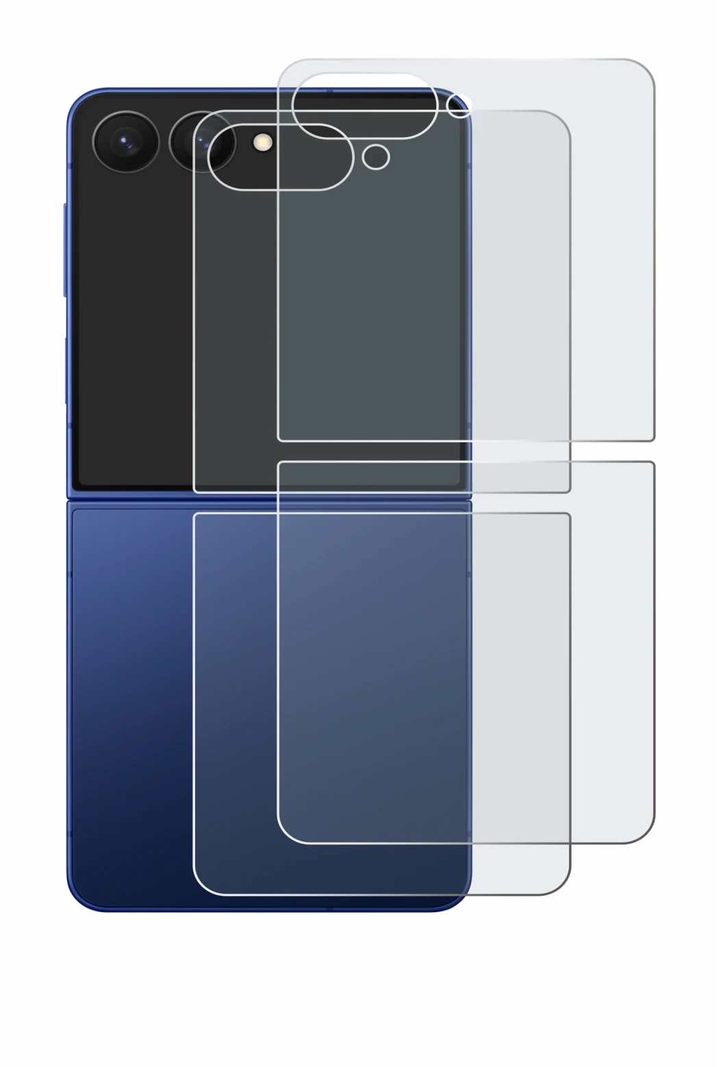 Image de l'appareil Samsung Galaxy Z Flip 7 (Arrière) avec une grande variété de protections d'écran.