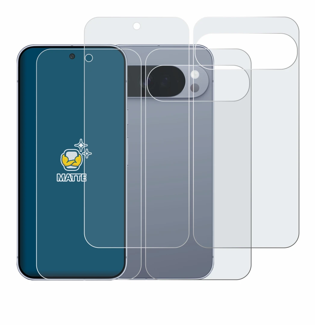 Image de l'appareil Google Pixel 10 Pro XL (Avant+Arrière) avec une grande variété de protections d'écran.