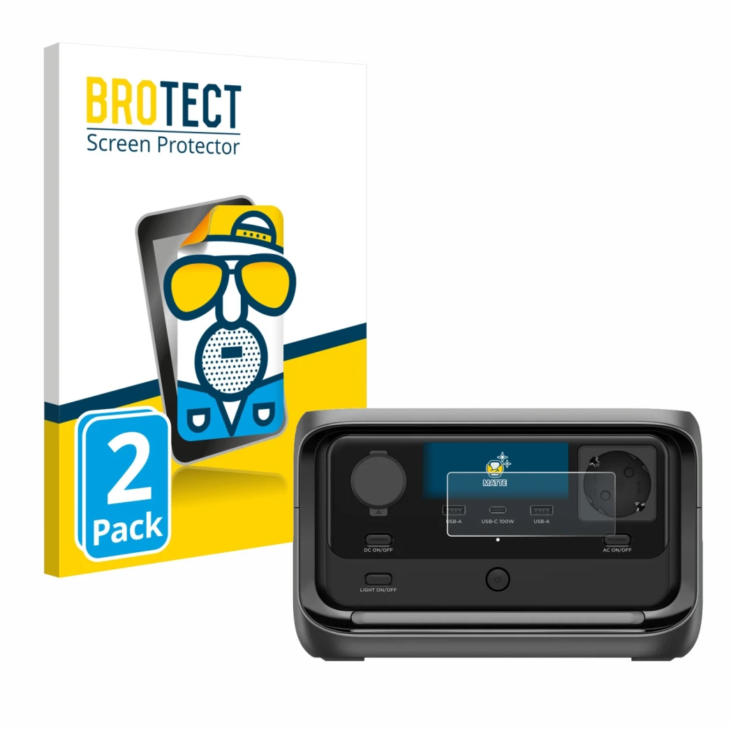 Face avant d’un emballage produit avec le logo de la marque BROTECT. À côté, l’appareil EcoFlow River 3 Plus est représenté av