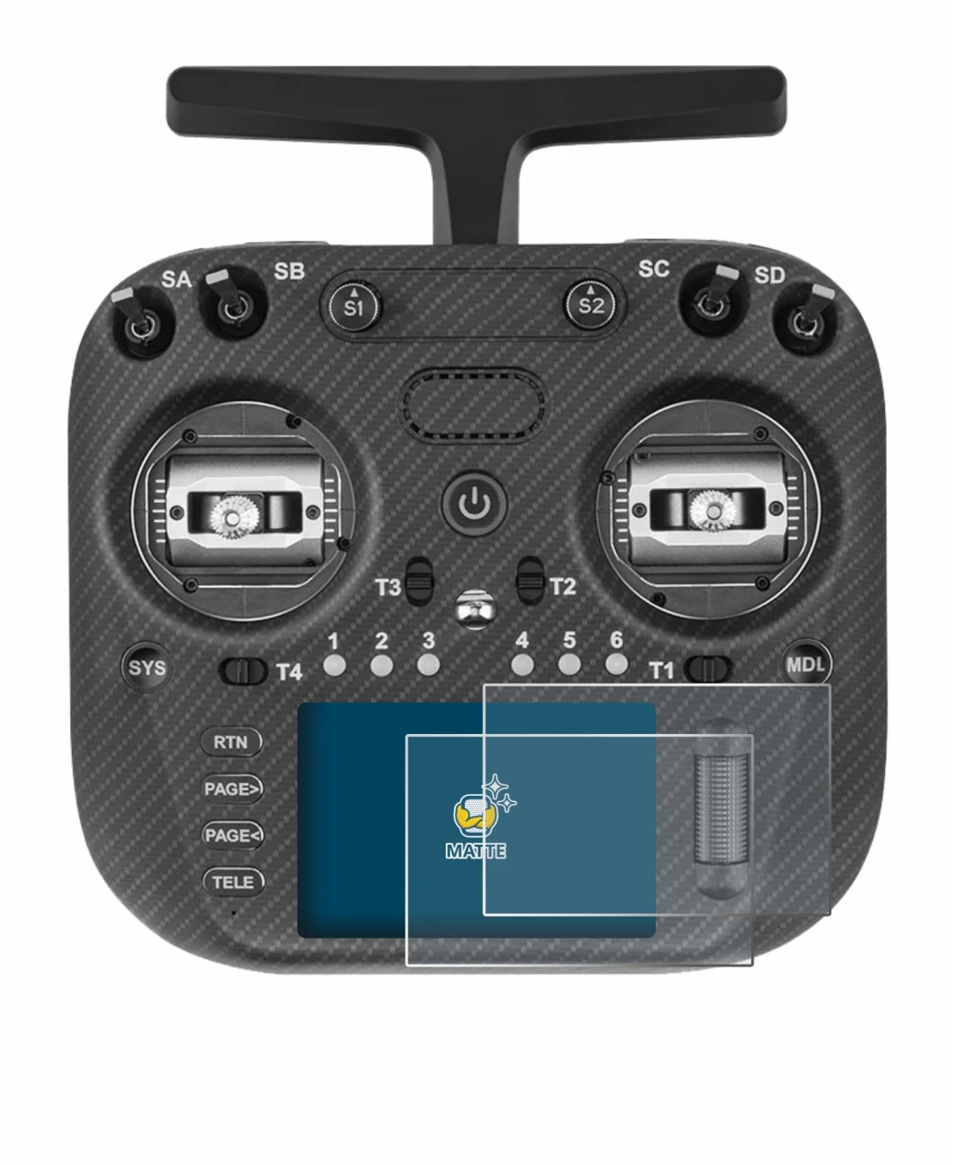 Image de l'appareil Radiomaster TX15 Max avec une grande variété de protections d'écran.