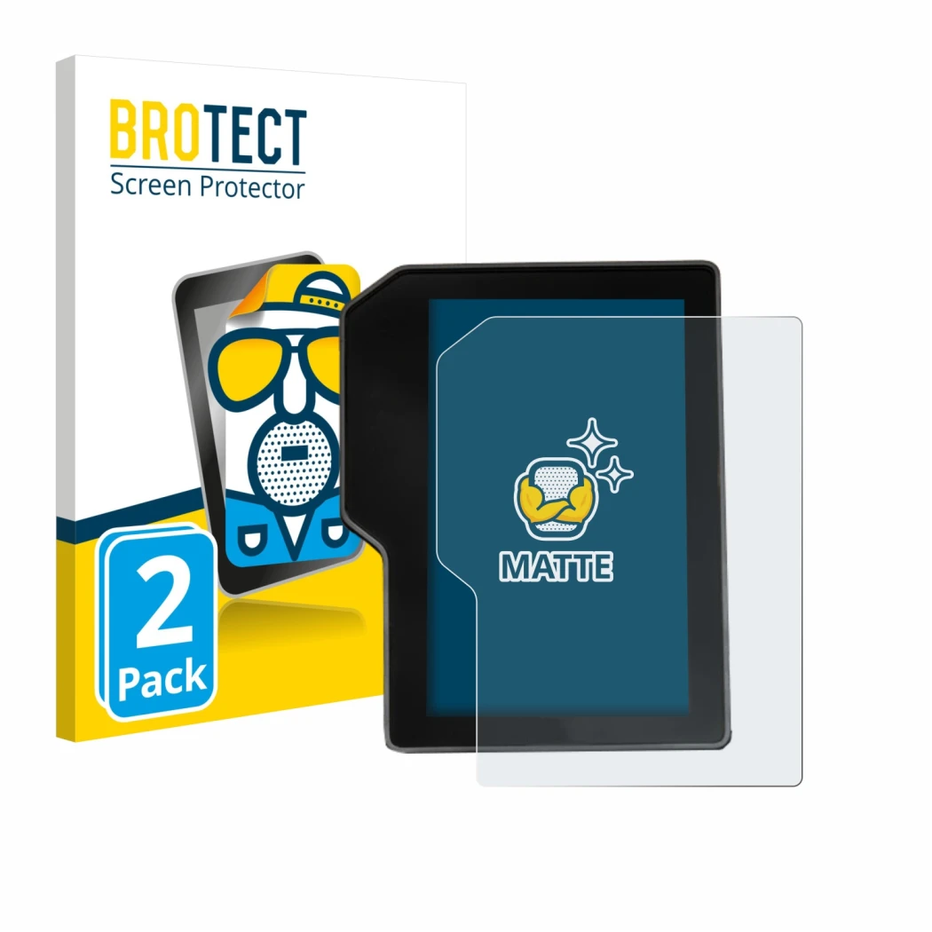 Face avant d’un emballage produit avec le logo de la marque BROTECT. À côté, l’appareil Yamaha Tenere 700 / Rally 2025 est rep