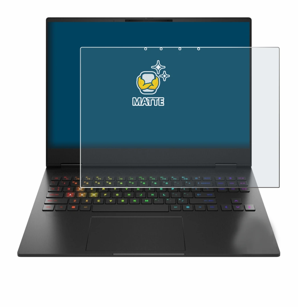 Image de l'appareil HP Omen Transcend 16-u1000nl avec une grande variété de protections d'écran.