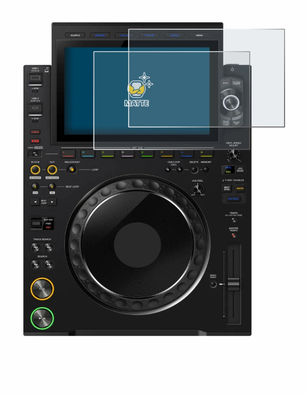 Image de l'appareil Pioneer CDJ 3000X avec une grande variété de protections d'écran.