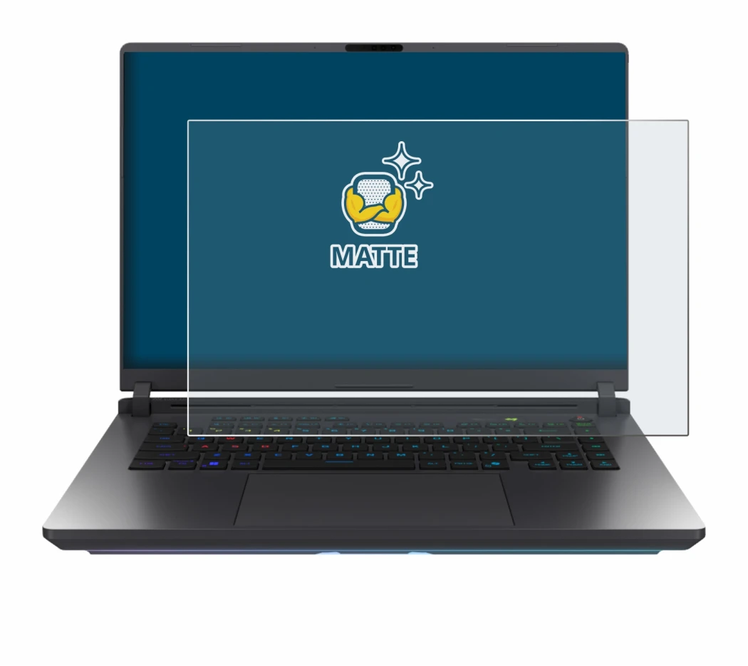 Image de l'appareil ASUS ROG Strix G16 2025 avec une grande variété de protections d'écran.