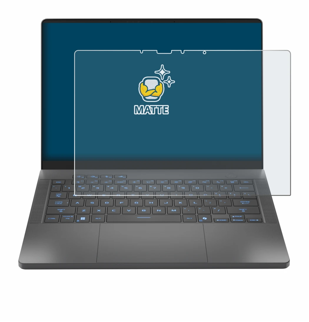 Image de l'appareil ASUS ROG Zephyrus G14 2025 GA403 avec une grande variété de protections d'écran.