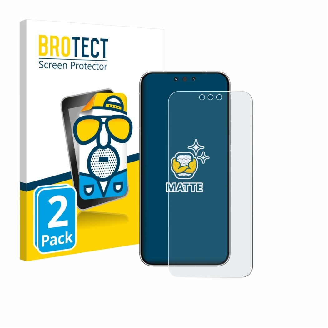 Face avant d’un emballage produit avec le logo de la marque BROTECT. À côté, l’appareil Huawei Mate 80 Pro est représenté avec