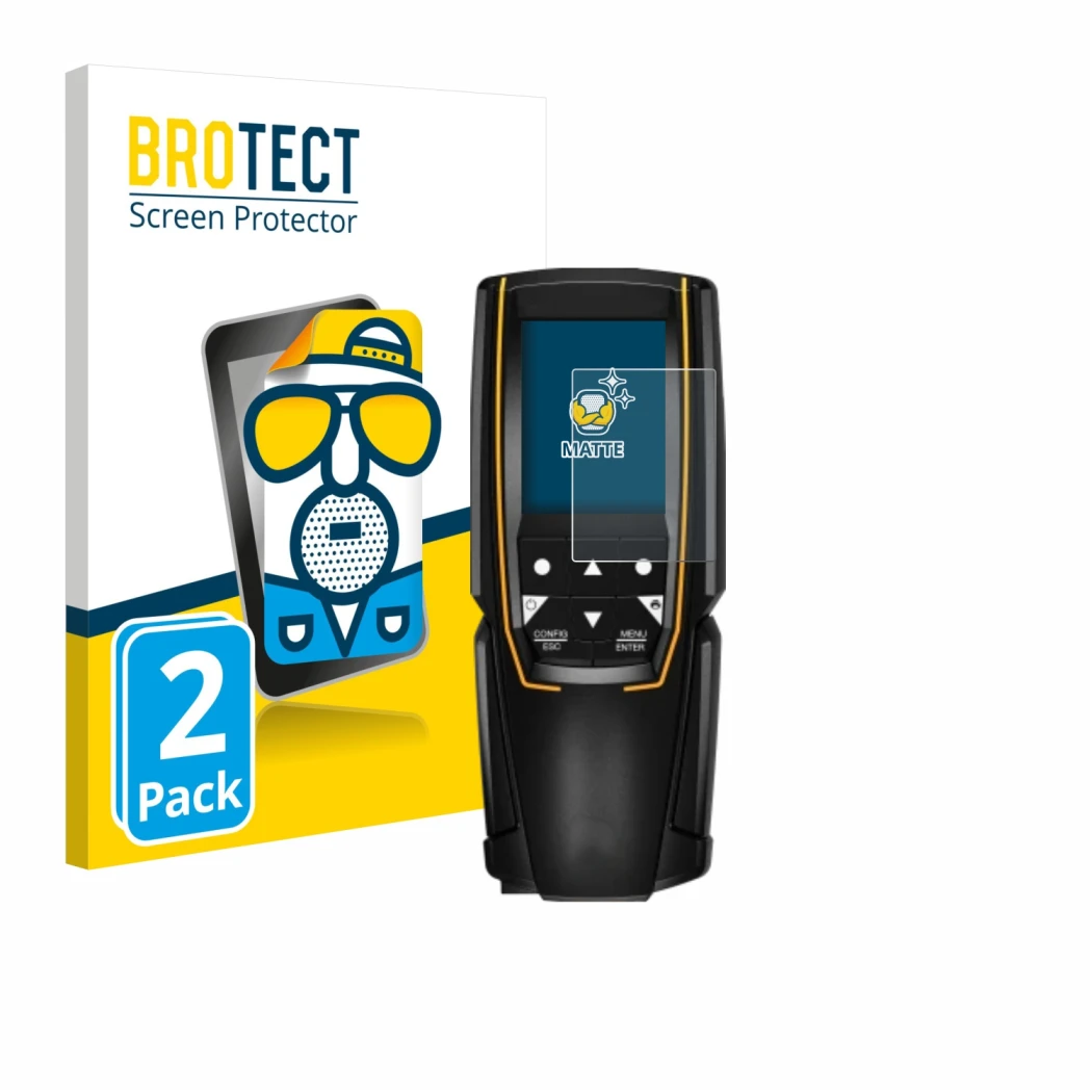 Face avant d’un emballage produit avec le logo de la marque BROTECT. À côté, l’appareil Testo 310 (2e Gen.) est représenté ave