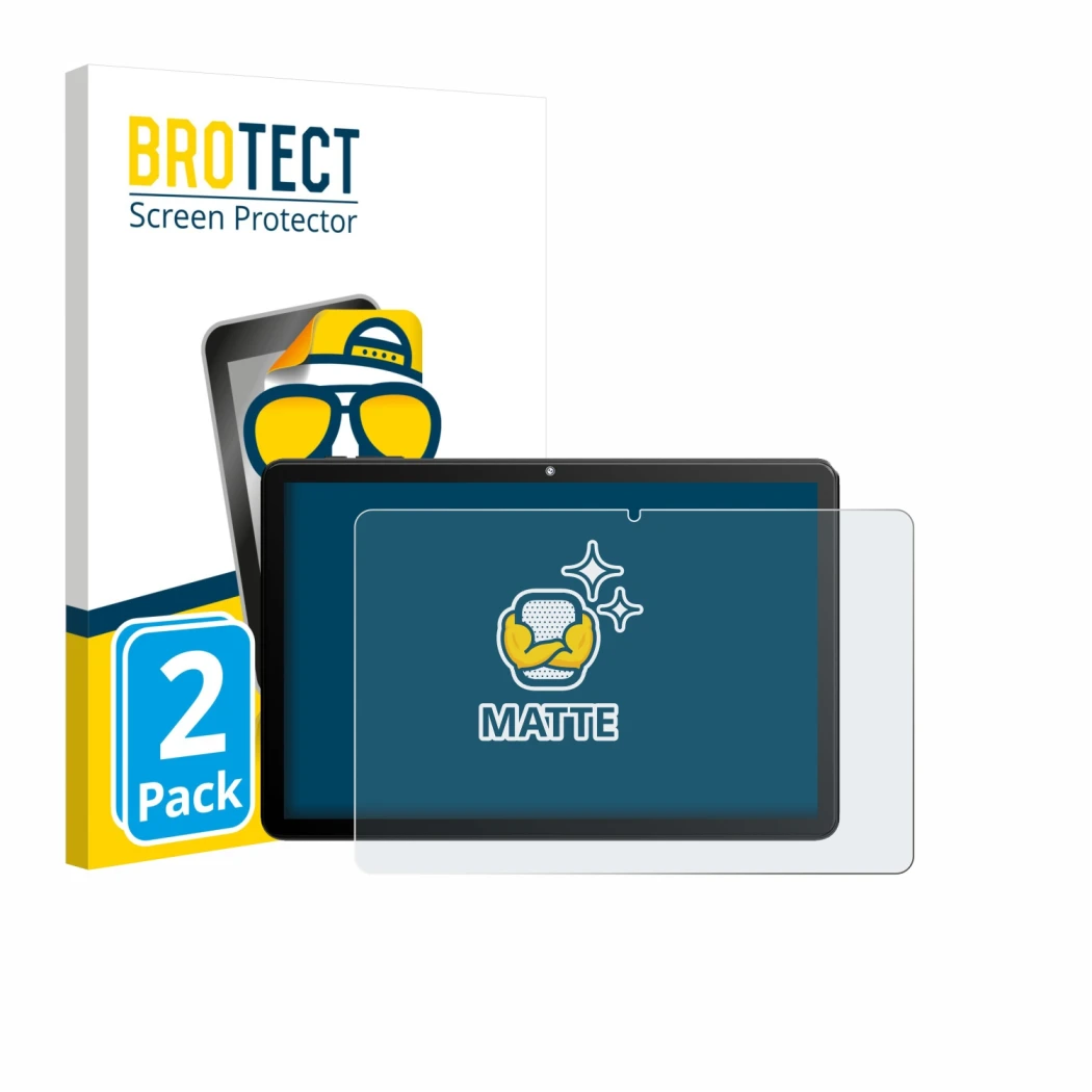 Face avant d’un emballage produit avec le logo de la marque BROTECT. À côté, l’appareil Rebecco Z50 10.1