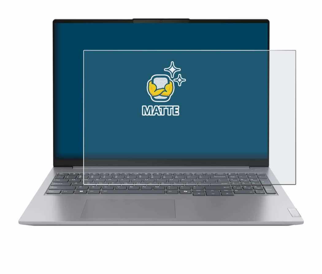 Image de l'appareil Lenovo ThinkBook 16 Gen 7+ avec une grande variété de protections d'écran.