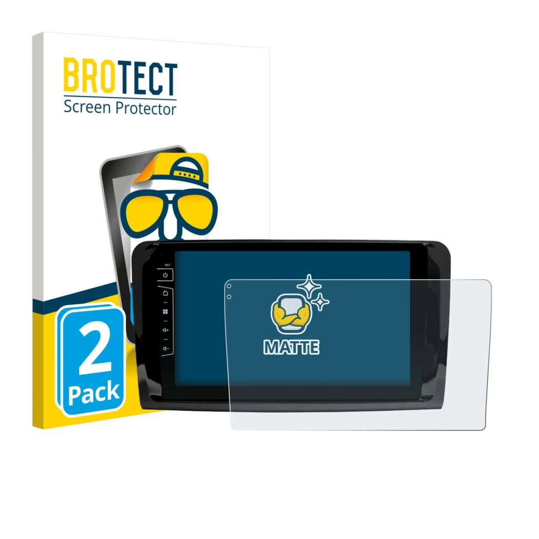 Face avant d’un emballage produit avec le logo de la marque BROTECT. À côté, l’appareil Dynavin D9-DF432 9