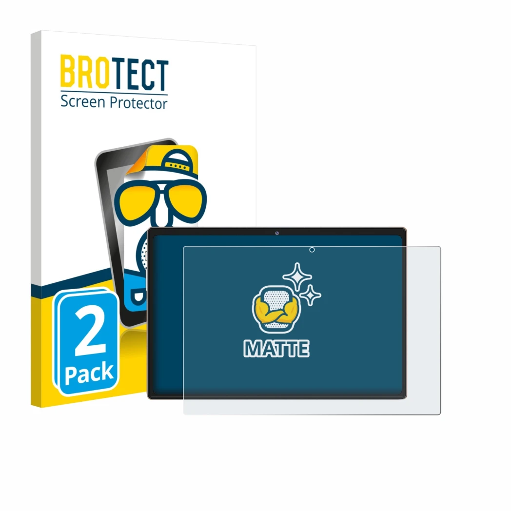 Face avant d’un emballage produit avec le logo de la marque BROTECT. À côté, l’appareil Dghrti TAB30 10.1