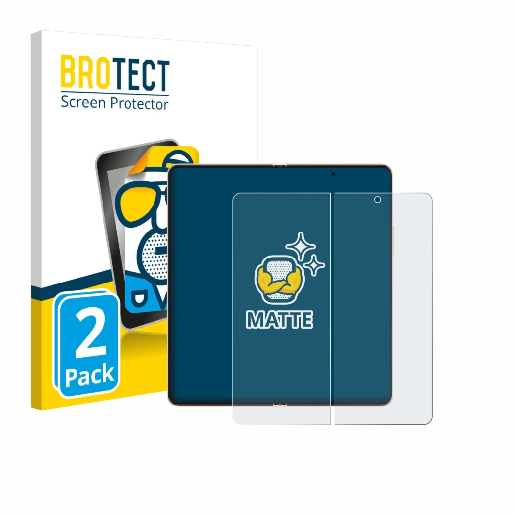 Face avant d’un emballage produit avec le logo de la marque BROTECT. À côté, l’appareil Honor Magic V6 (Affichage interne) est