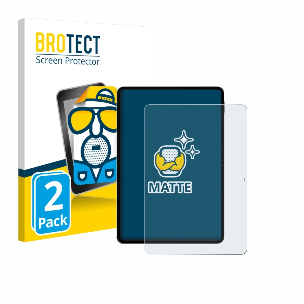 Face avant d’un emballage produit avec le logo de la marque BROTECT. À côté, l’appareil Xiaomi Pad 8 Pro est représenté avec l