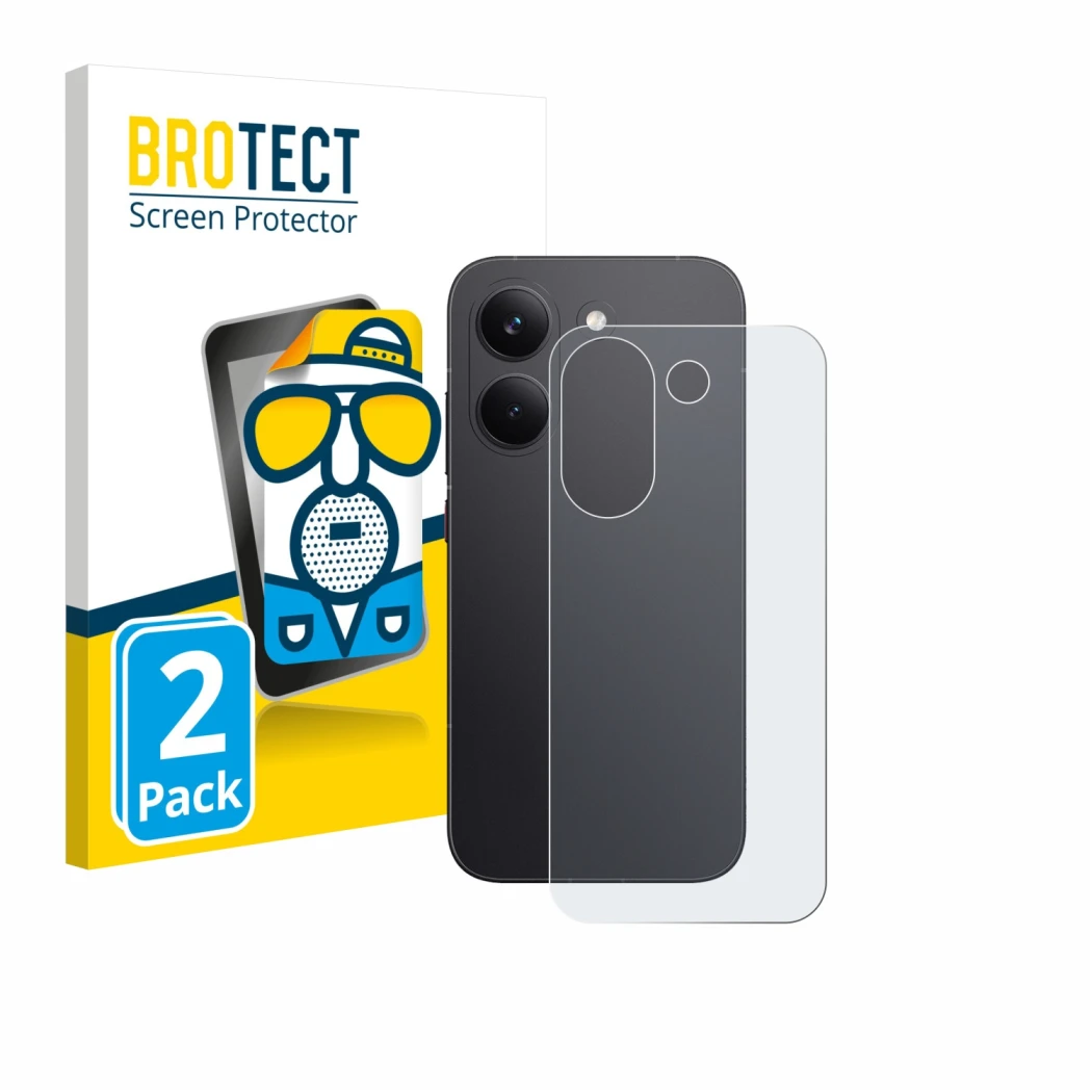 Face avant d’un emballage produit avec le logo de la marque BROTECT. À côté, l’appareil Xiaomi Poco X8 Pro (Arrière) est repré