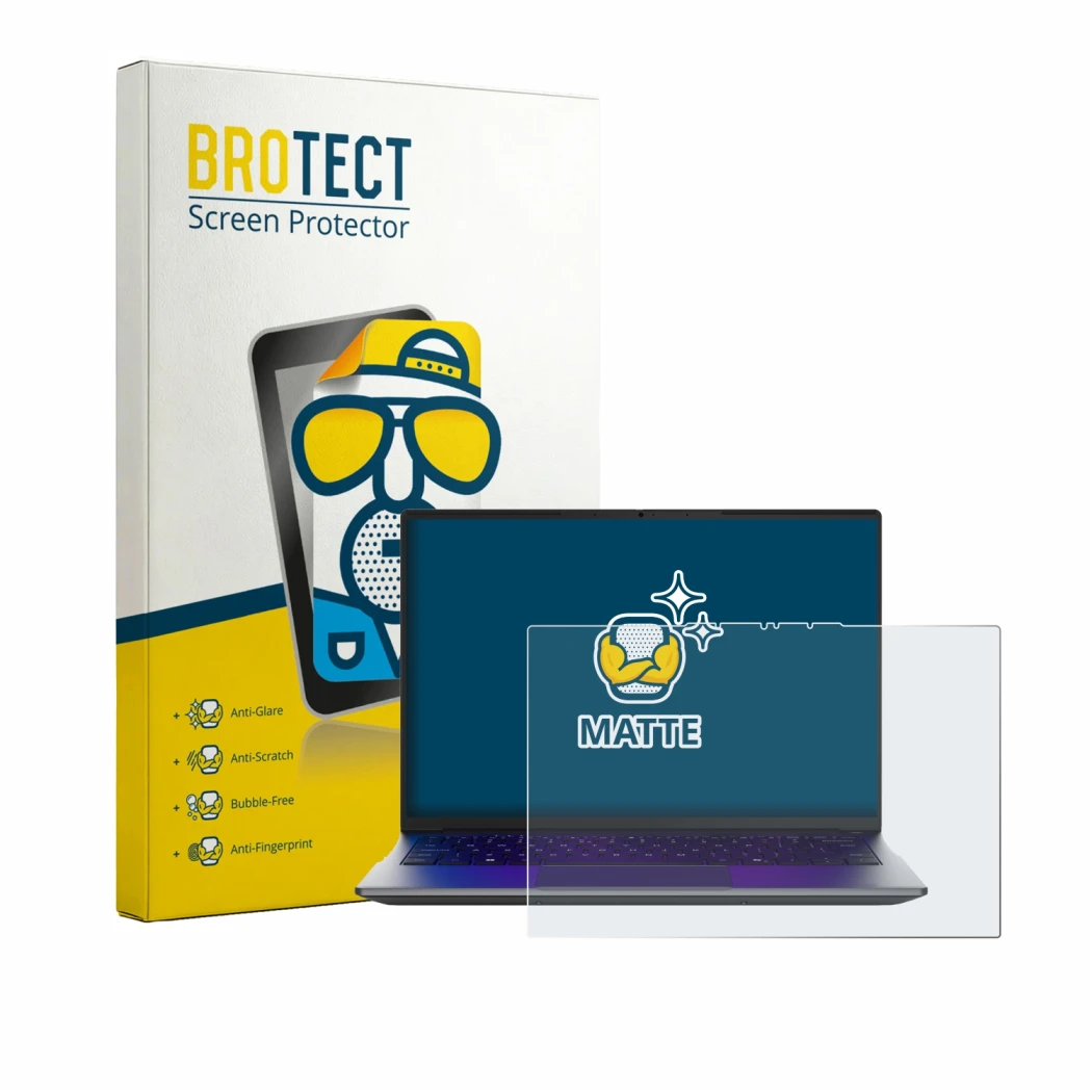 Face avant d’un emballage produit avec le logo de la marque BROTECT. À côté, l’appareil MEDION Avantum 14 E1e est représenté a