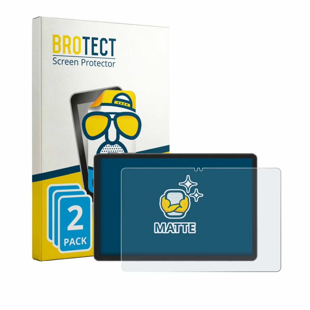 Face avant d’un emballage produit avec le logo de la marque BROTECT. À côté, l’appareil Blackview Tabwee T50 est représenté av