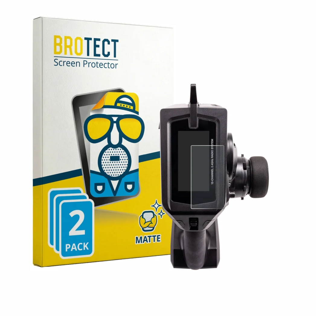 Face avant d’un emballage produit avec le logo de la marque BROTECT. À côté, l’appareil Spektrum DX Pro Plus est représenté av