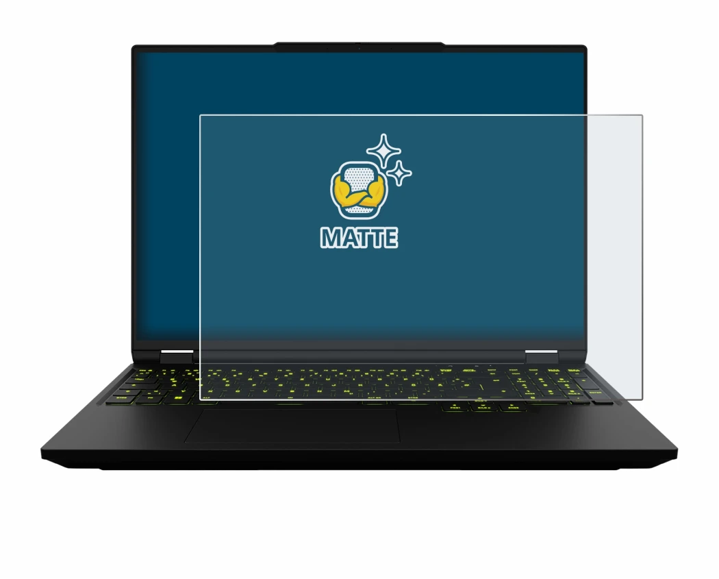 Image de l'appareil XMG Neo 16 avec une grande variété de protections d'écran.