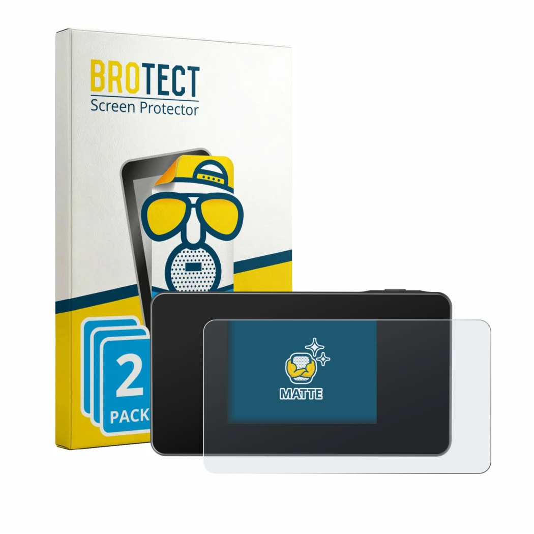 Face avant d’un emballage produit avec le logo de la marque BROTECT. À côté, l’appareil TP-Link M8550 est représenté avec la p