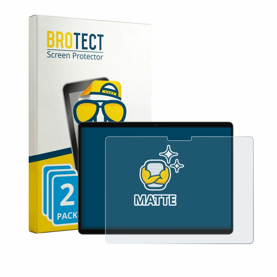 Face avant d’un emballage produit avec le logo de la marque BROTECT. À côté, l’appareil Microsoft Surface Pro 13 2026 est repr