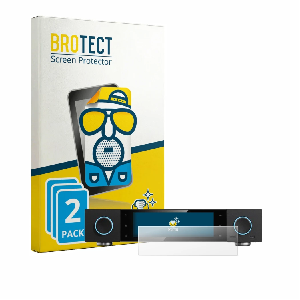 Face avant d’un emballage produit avec le logo de la marque BROTECT. À côté, l’appareil FiiO S15 est représenté avec la protec