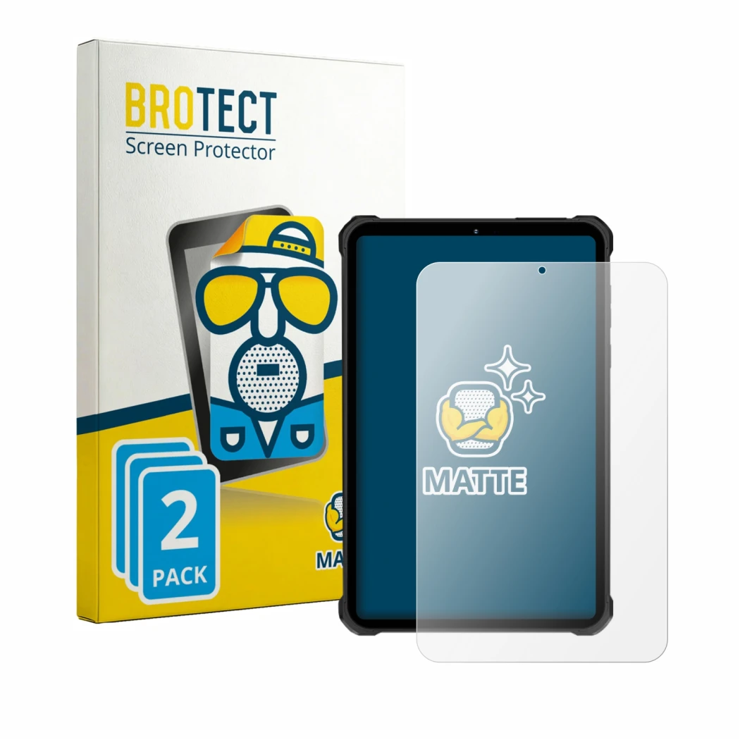 Face avant d’un emballage produit avec le logo de la marque BROTECT. À côté, l’appareil Oukitel RT11 est représenté avec la pr