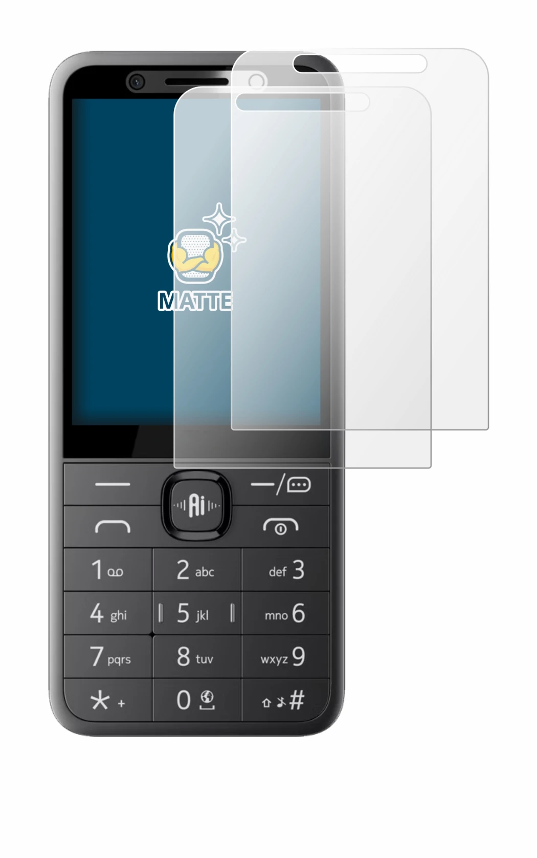 Image de l'appareil Nokia 235 4G (2026) avec une grande variété de protections d'écran.