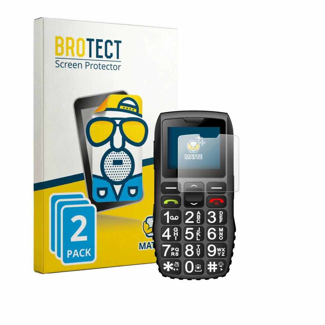 Face avant d’un emballage produit avec le logo de la marque BROTECT. À côté, l’appareil artfone 4G est représenté avec la prot