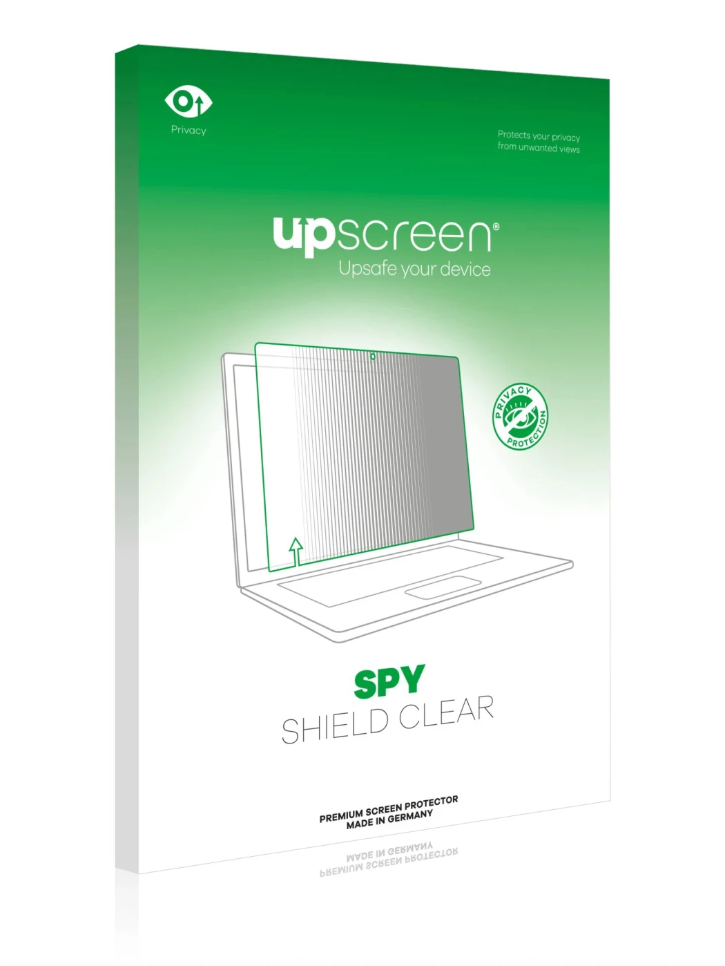 Face avant d’un emballage produit avec le logo de la marque upscreen