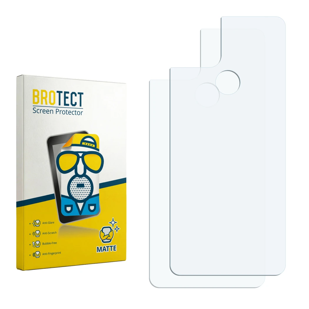 Face avant d’un emballage produit avec le logo de la marque BROTECT. À côté se trouve la protection d’écran correspondante.