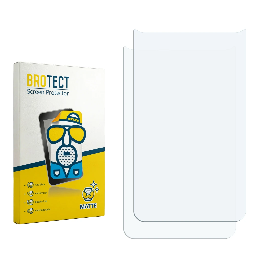Face avant d’un emballage produit avec le logo de la marque BROTECT. À côté se trouve la protection d’écran correspondante.