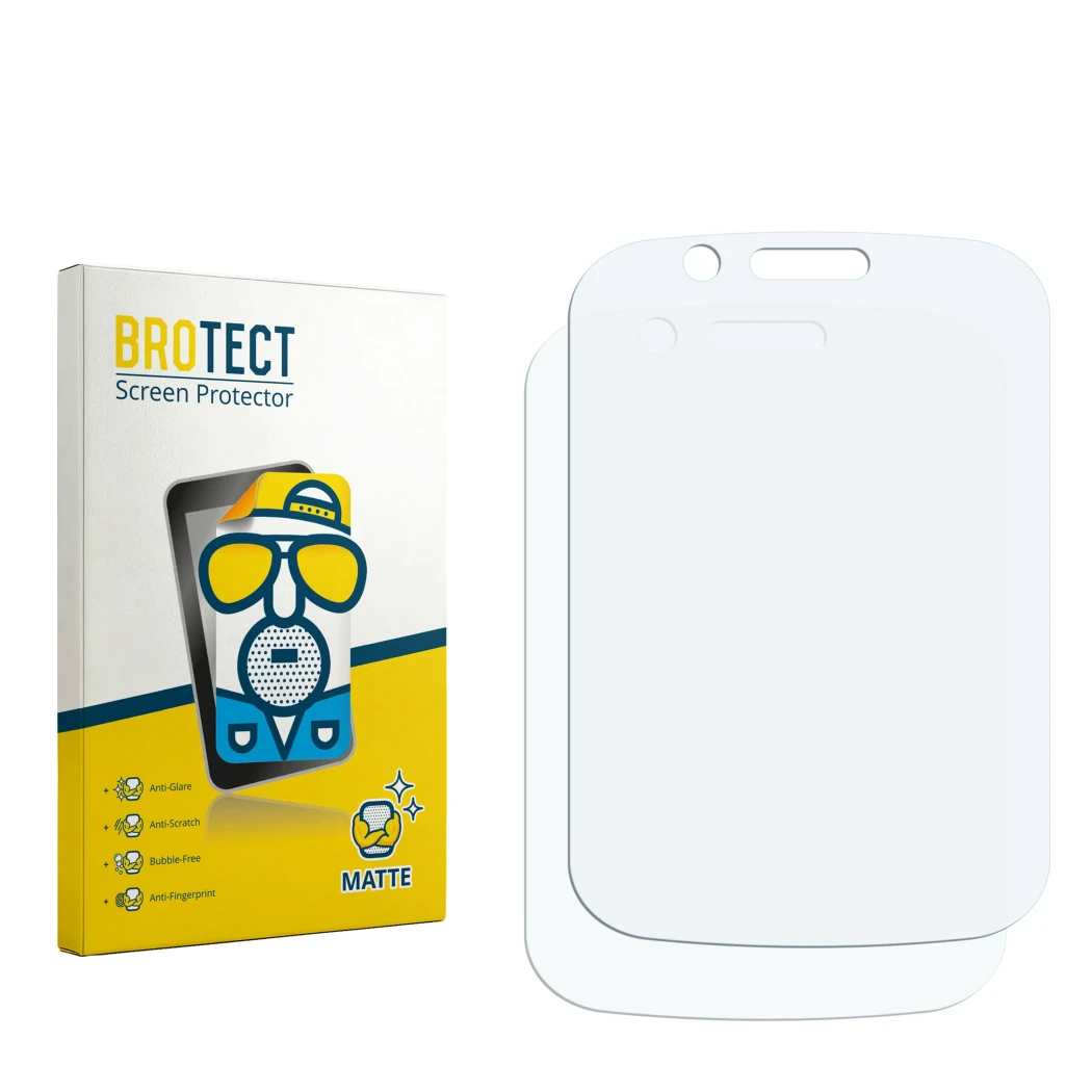 Face avant d’un emballage produit avec le logo de la marque BROTECT. À côté se trouve la protection d’écran correspondante.