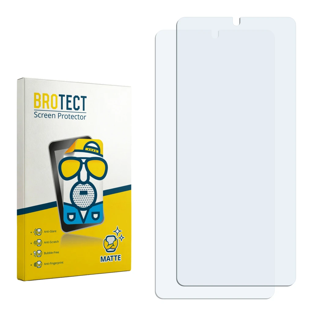 Face avant d’un emballage produit avec le logo de la marque BROTECT. À côté se trouve la protection d’écran correspondante.
