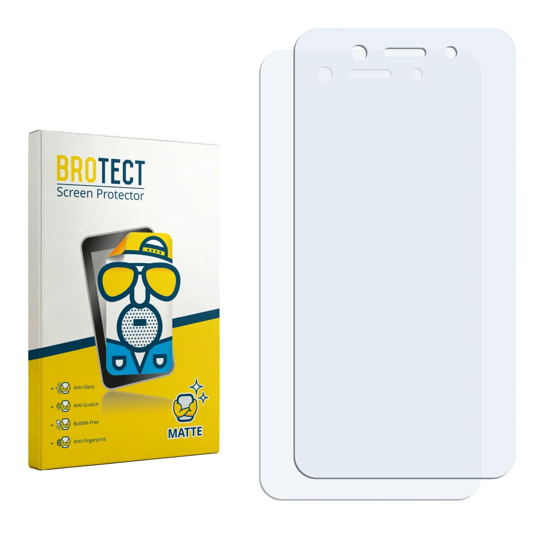 Face avant d’un emballage produit avec le logo de la marque BROTECT. À côté se trouve la protection d’écran correspondante.
