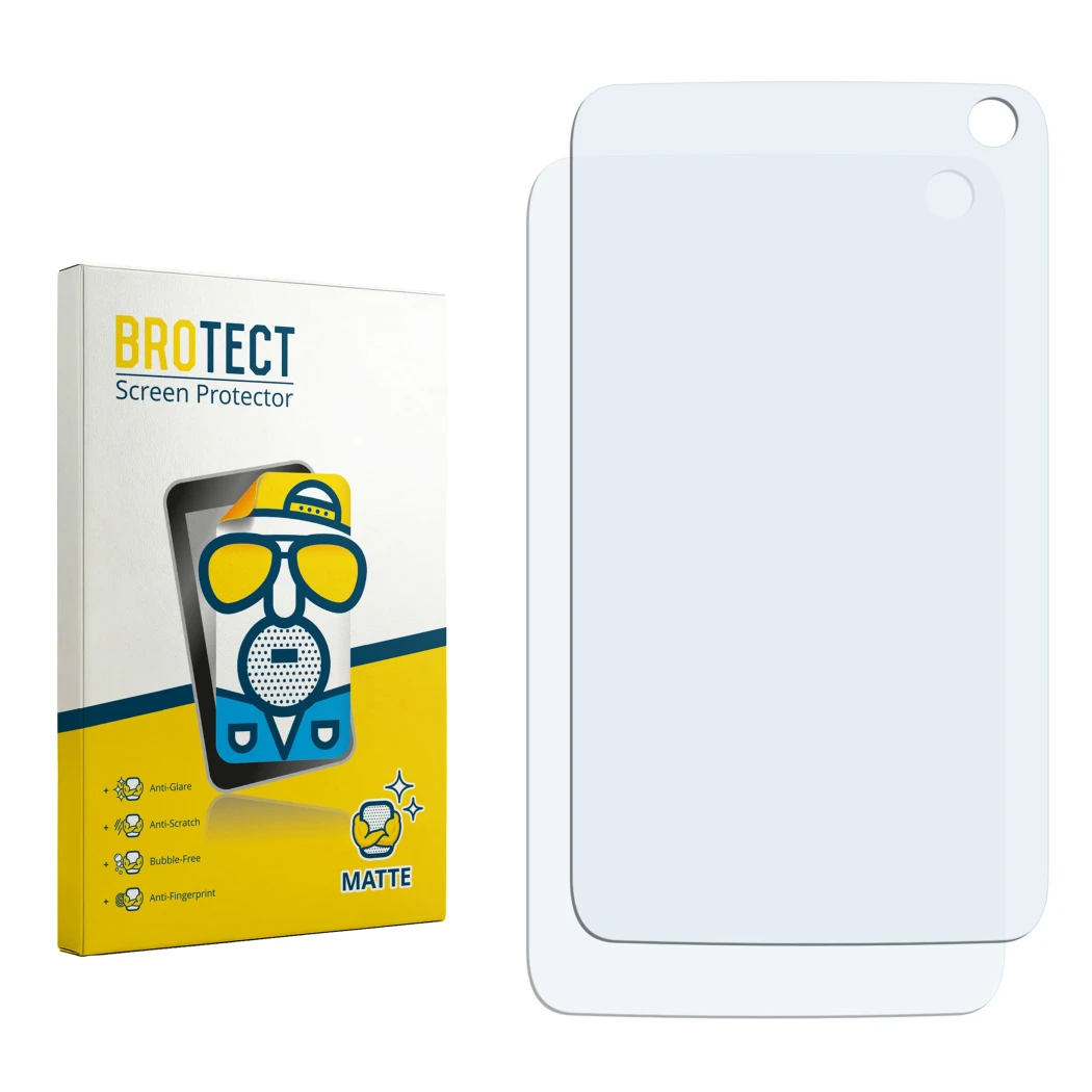 Face avant d’un emballage produit avec le logo de la marque BROTECT. À côté se trouve la protection d’écran correspondante.