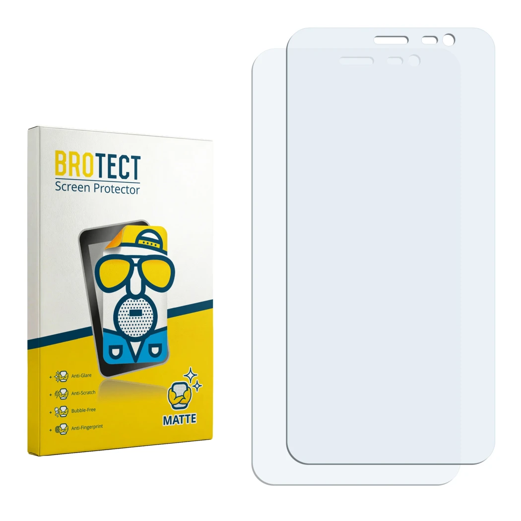 Face avant d’un emballage produit avec le logo de la marque BROTECT. À côté se trouve la protection d’écran correspondante.