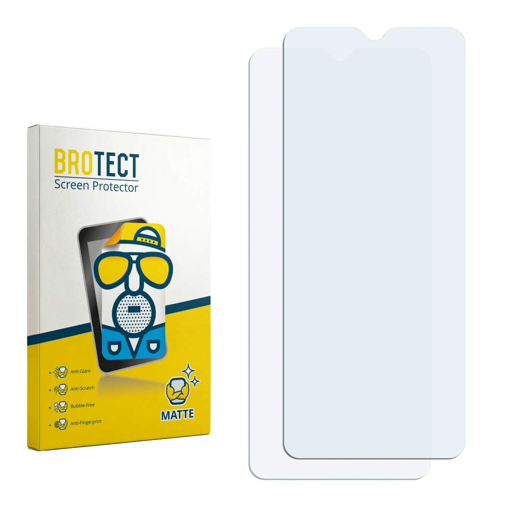 Face avant d’un emballage produit avec le logo de la marque BROTECT. À côté se trouve la protection d’écran correspondante.