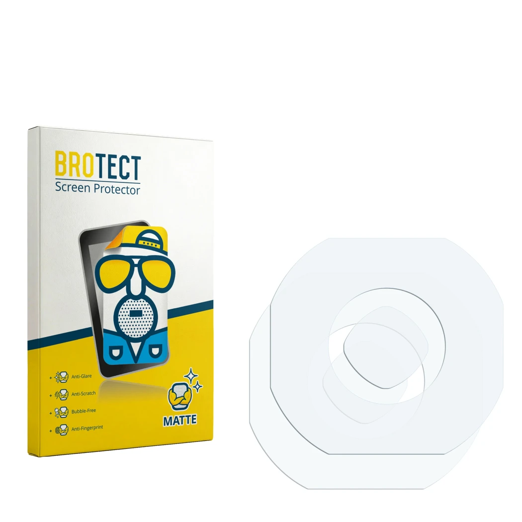 Face avant d’un emballage produit avec le logo de la marque BROTECT. À côté se trouve la protection d’écran correspondante.