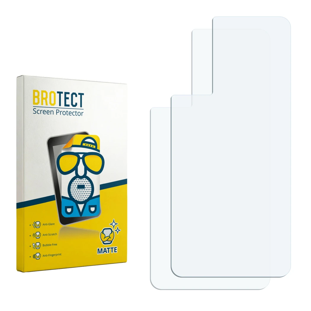 Face avant d’un emballage produit avec le logo de la marque BROTECT. À côté se trouve la protection d’écran correspondante.