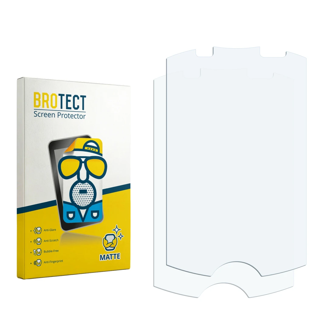Face avant d’un emballage produit avec le logo de la marque BROTECT. À côté se trouve la protection d’écran correspondante.