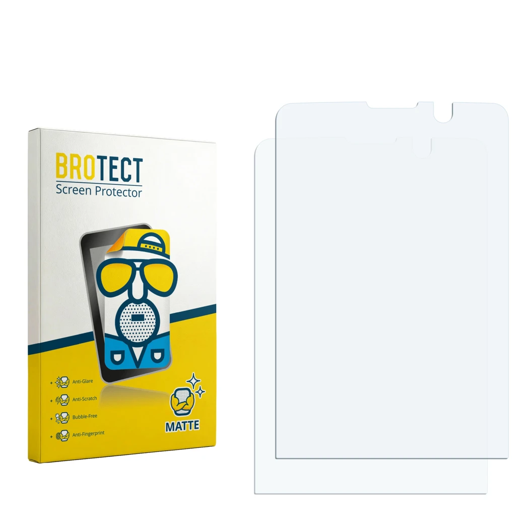 Face avant d’un emballage produit avec le logo de la marque BROTECT. À côté se trouve la protection d’écran correspondante.