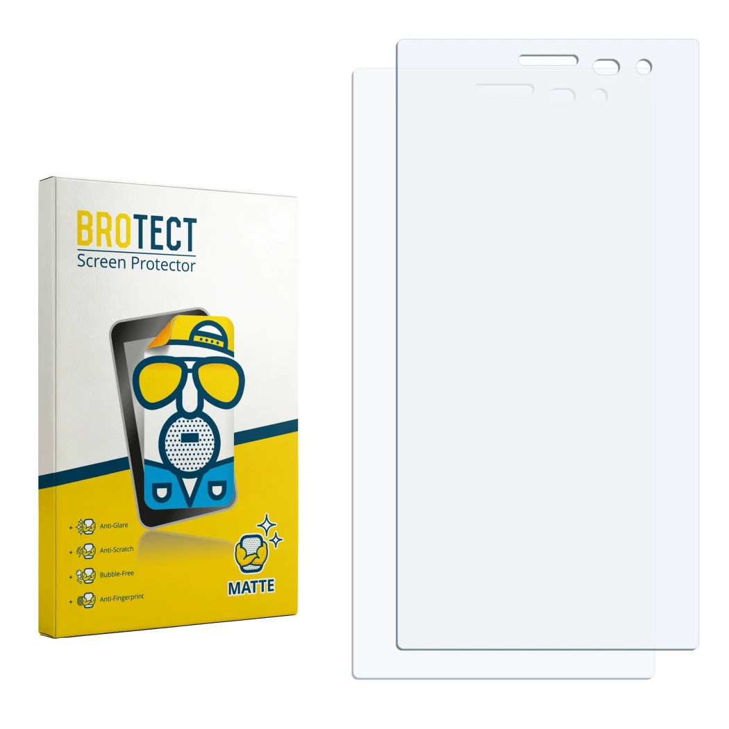 Face avant d’un emballage produit avec le logo de la marque BROTECT. À côté se trouve la protection d’écran correspondante.