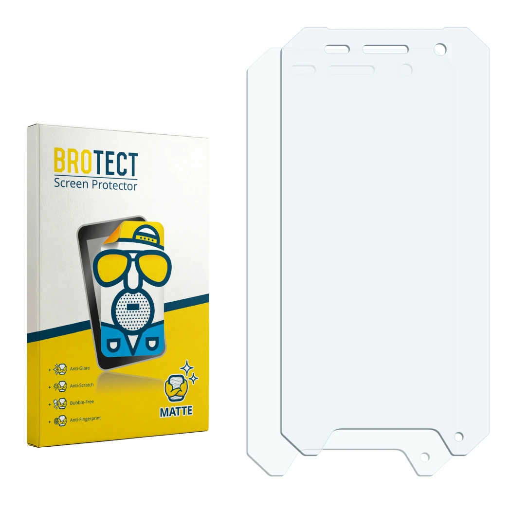 Face avant d’un emballage produit avec le logo de la marque BROTECT. À côté se trouve la protection d’écran correspondante.