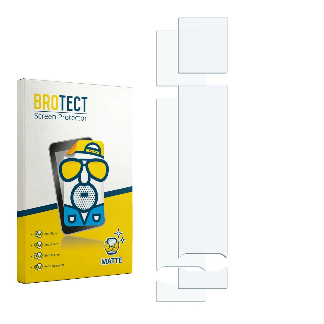 Face avant d’un emballage produit avec le logo de la marque BROTECT. À côté se trouve la protection d’écran correspondante.