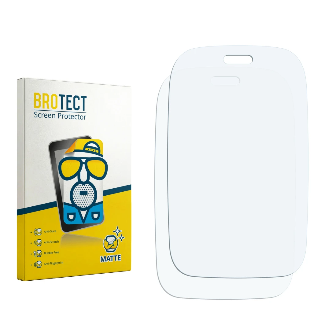 Face avant d’un emballage produit avec le logo de la marque BROTECT. À côté se trouve la protection d’écran correspondante.