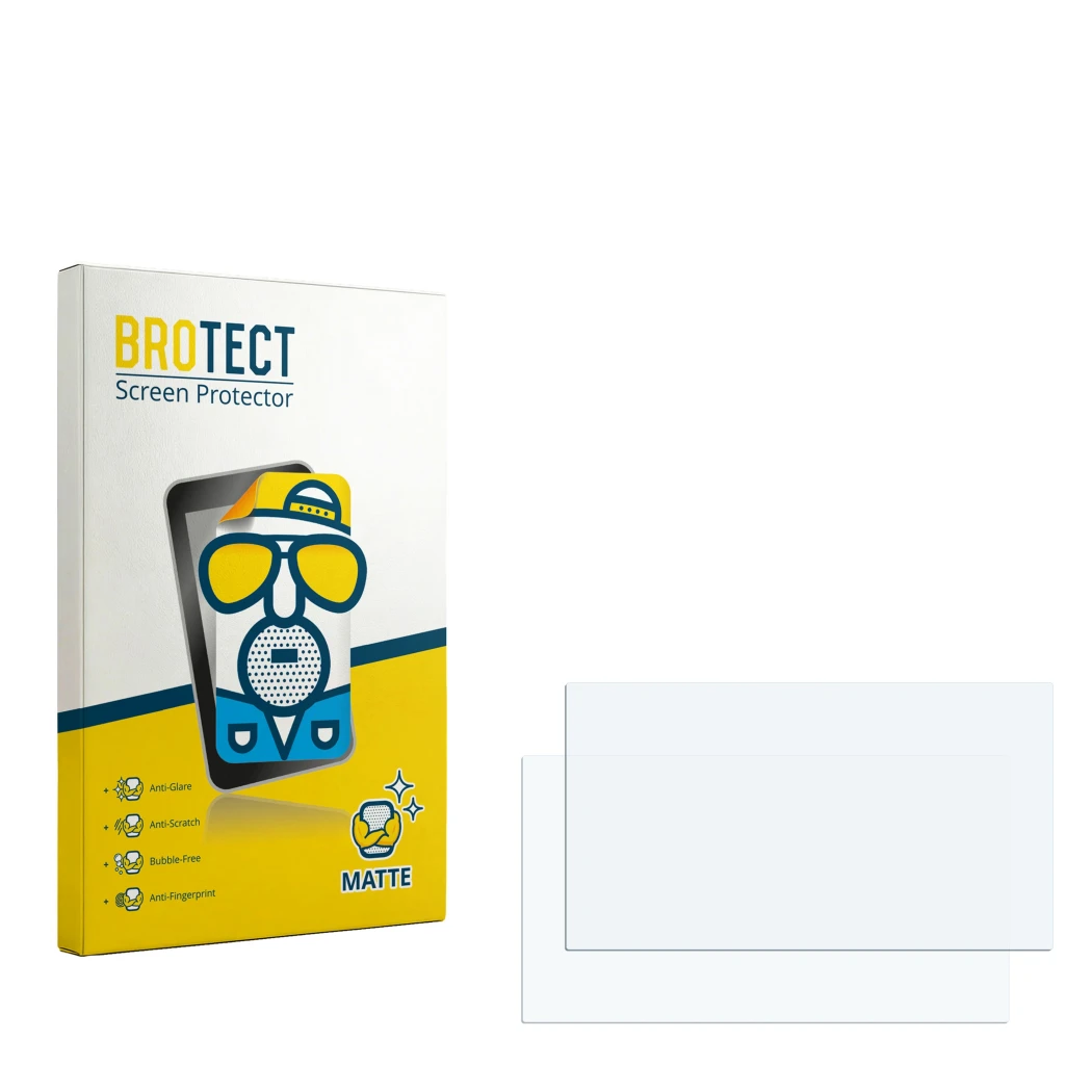 Face avant d’un emballage produit avec le logo de la marque BROTECT. À côté se trouve la protection d’écran correspondante.