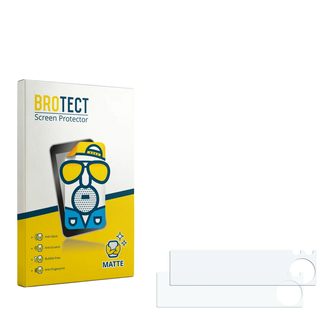 Face avant d’un emballage produit avec le logo de la marque BROTECT. À côté se trouve la protection d’écran correspondante.