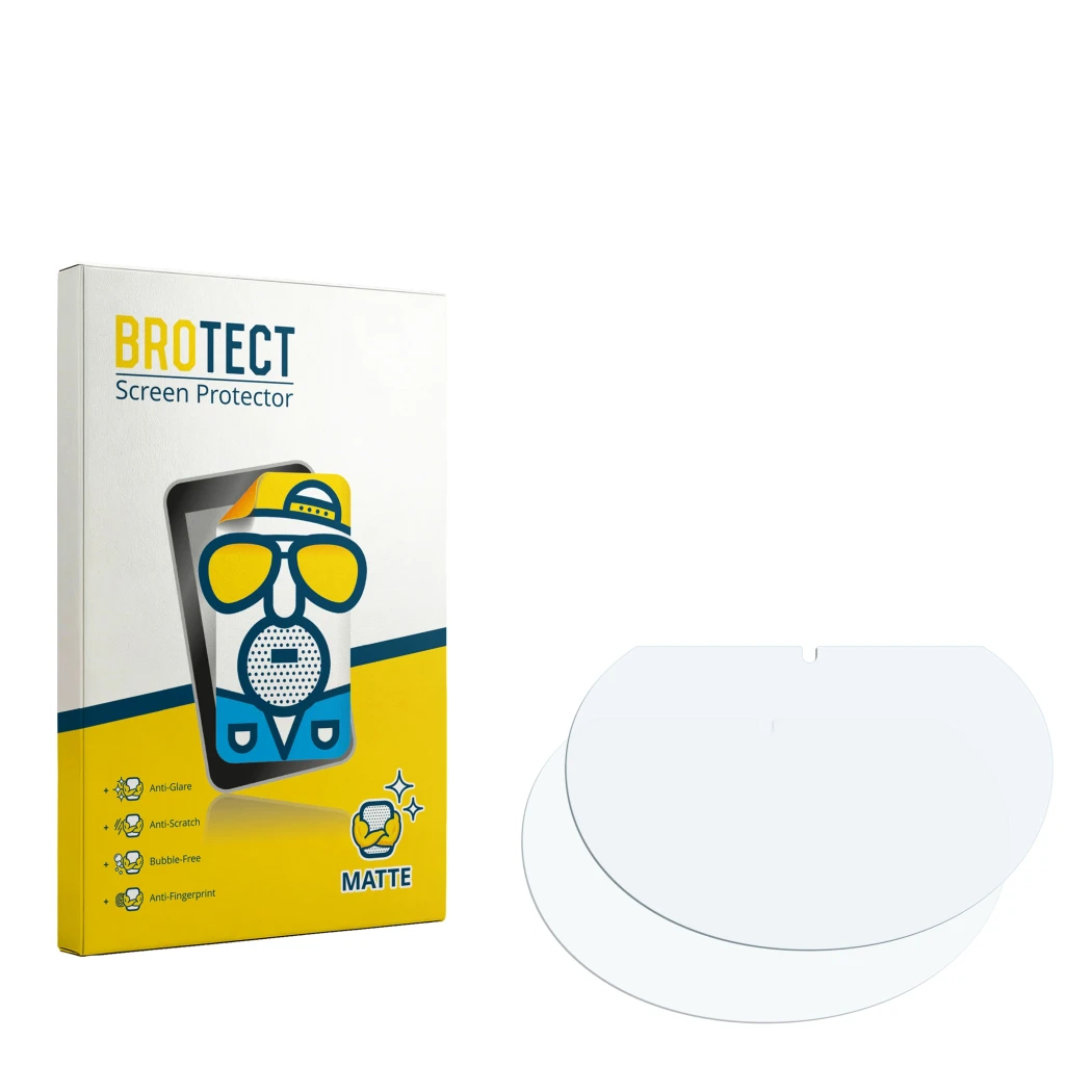 Face avant d’un emballage produit avec le logo de la marque BROTECT. À côté se trouve la protection d’écran correspondante.