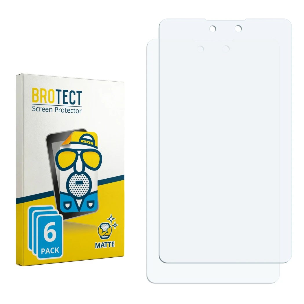Face avant d’un emballage produit avec le logo de la marque BROTECT. À côté se trouve la protection d’écran correspondante.